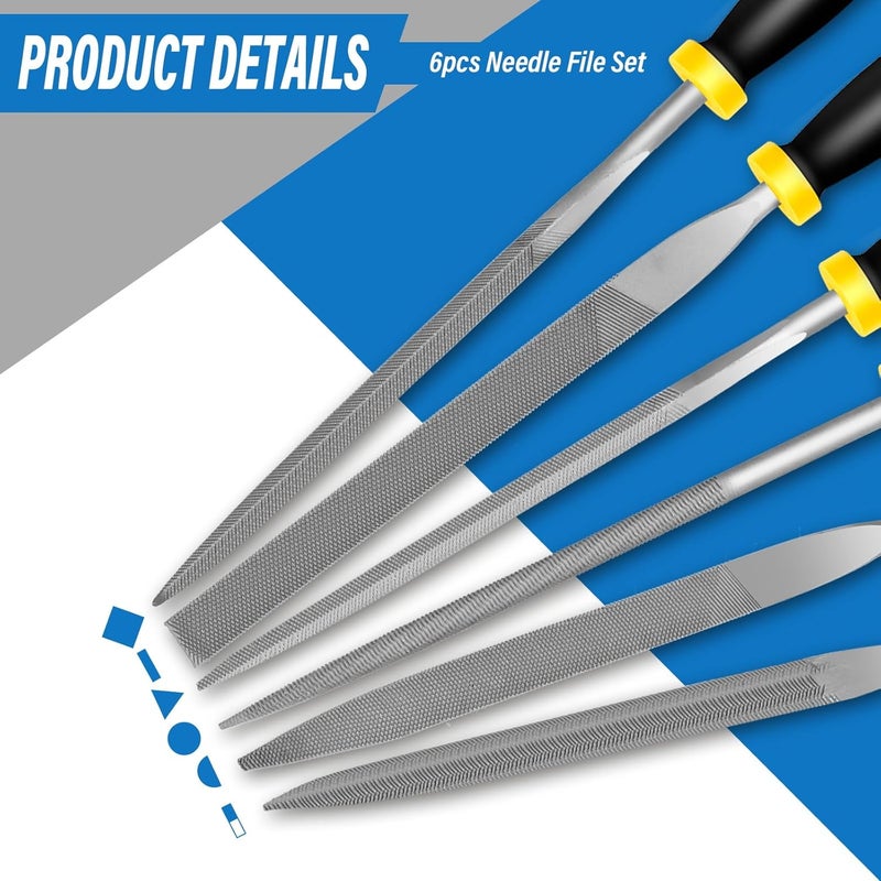 IEGREMAR 6pcs Metal Needle File Set, Mini Hand Metal Needle File Sets, 3rd Generation Hardened Alloy Strength Steel Set, Includes Flat Warding, Round, Flat, Triangular, Square and Half - Round Files - Image 2